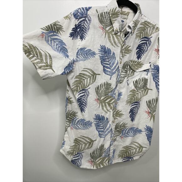 Old Navy Slim Fit Button Shirt Tropical Hawaiian Linen Blend Shirt Men's Sz‎ S - Picture 5 of 11